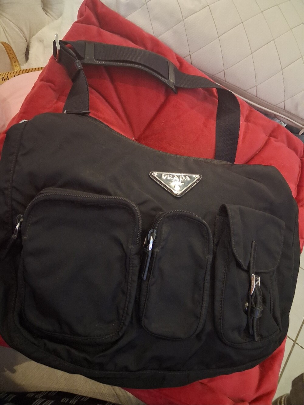 Prada Black Nylon Messenger Bag with Front Pockets